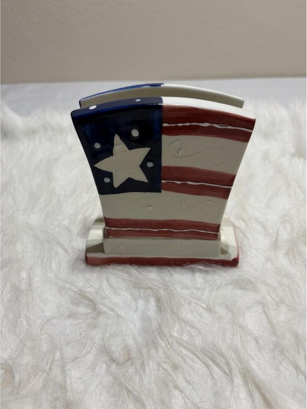 Americana Red White & Blue Ceramic Flag Napkin Holder